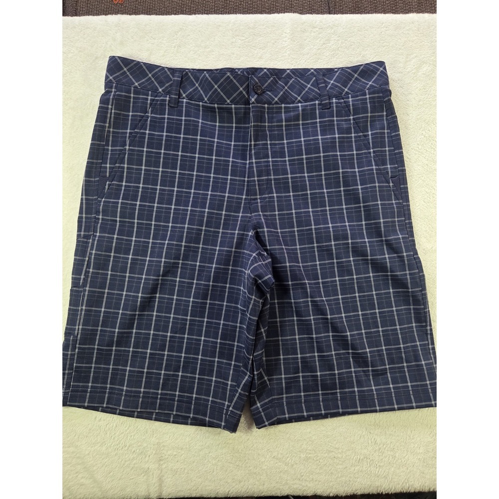 Fila Sport Golf Shorts Men's 34 Navy Plaid Stretch Flat Front Performance